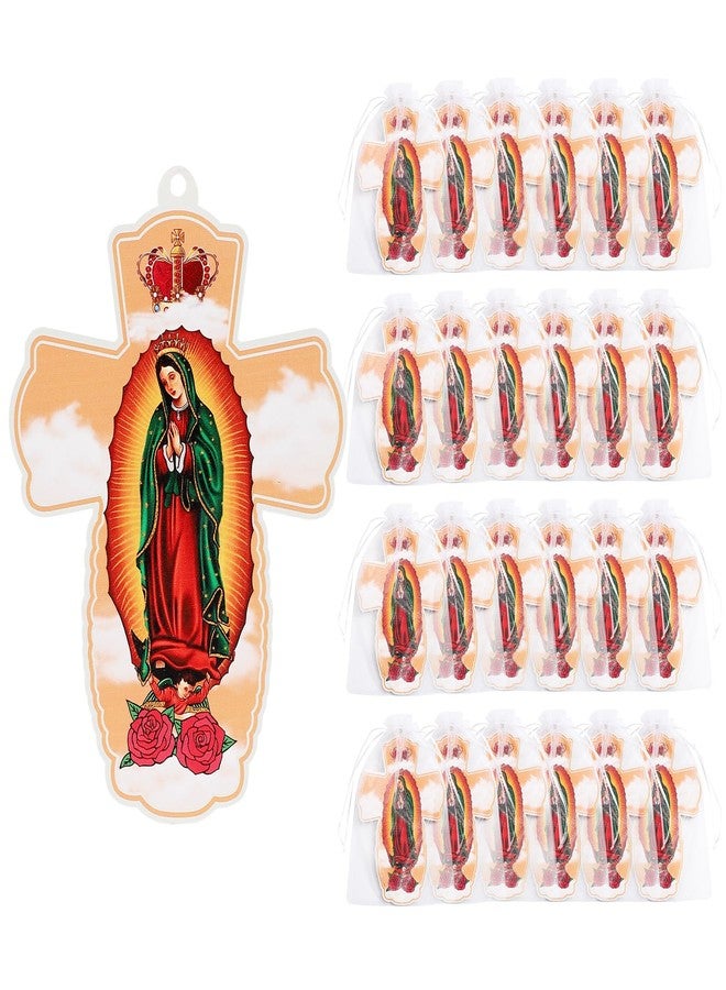 BigPig 24 Pcs Our Lady of Guadalupe Wood Wall Cross Crucifix,Baptism Party Gift First communion Favor Memorial Religious Event,La Virgen De Guadalupe Wall Art Decor Recuerdos De Bautizo Para Niño Niña - Image 1